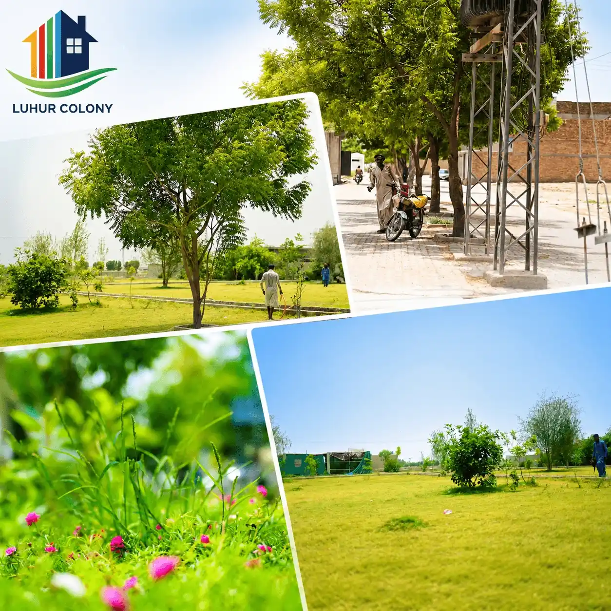 Wide aerial-style view of Luhur Colony's 43,560 sq ft family park