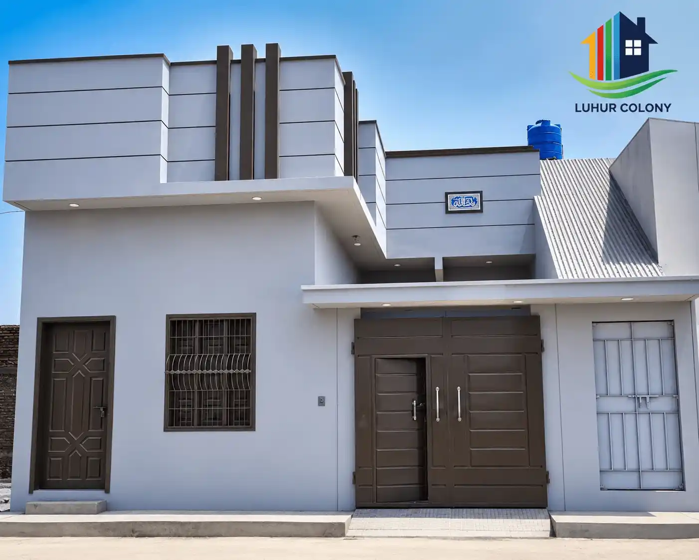 Luhur Colony villa exterior, angled street-facing view