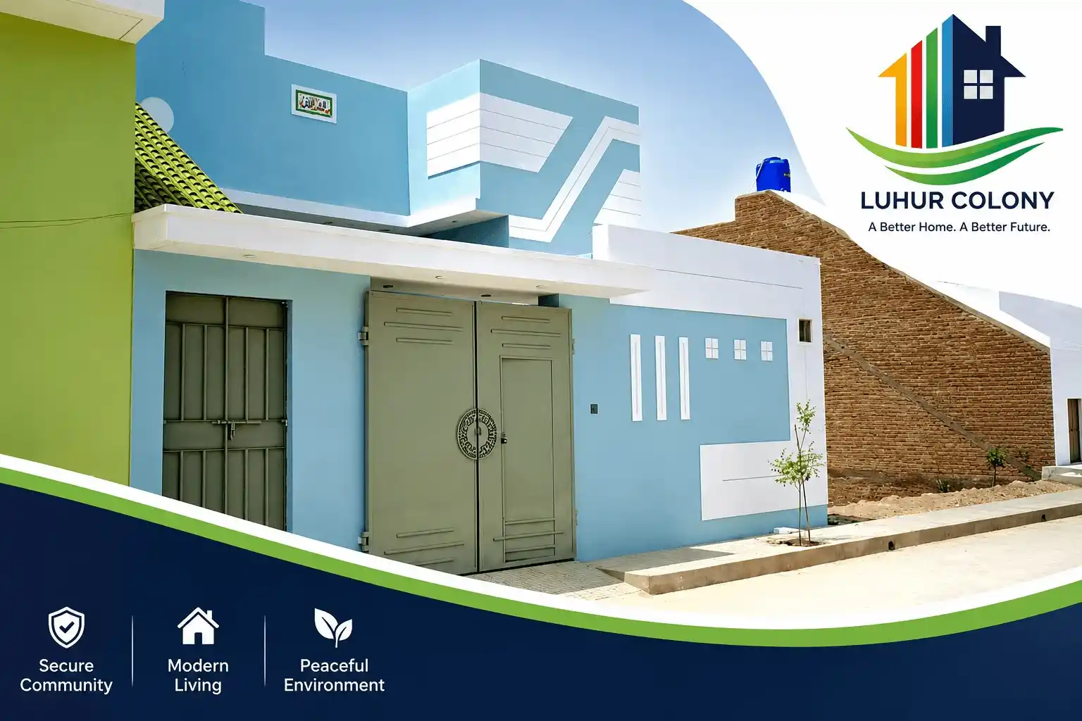 Luhur Colony villa exterior, full-facade daytime view